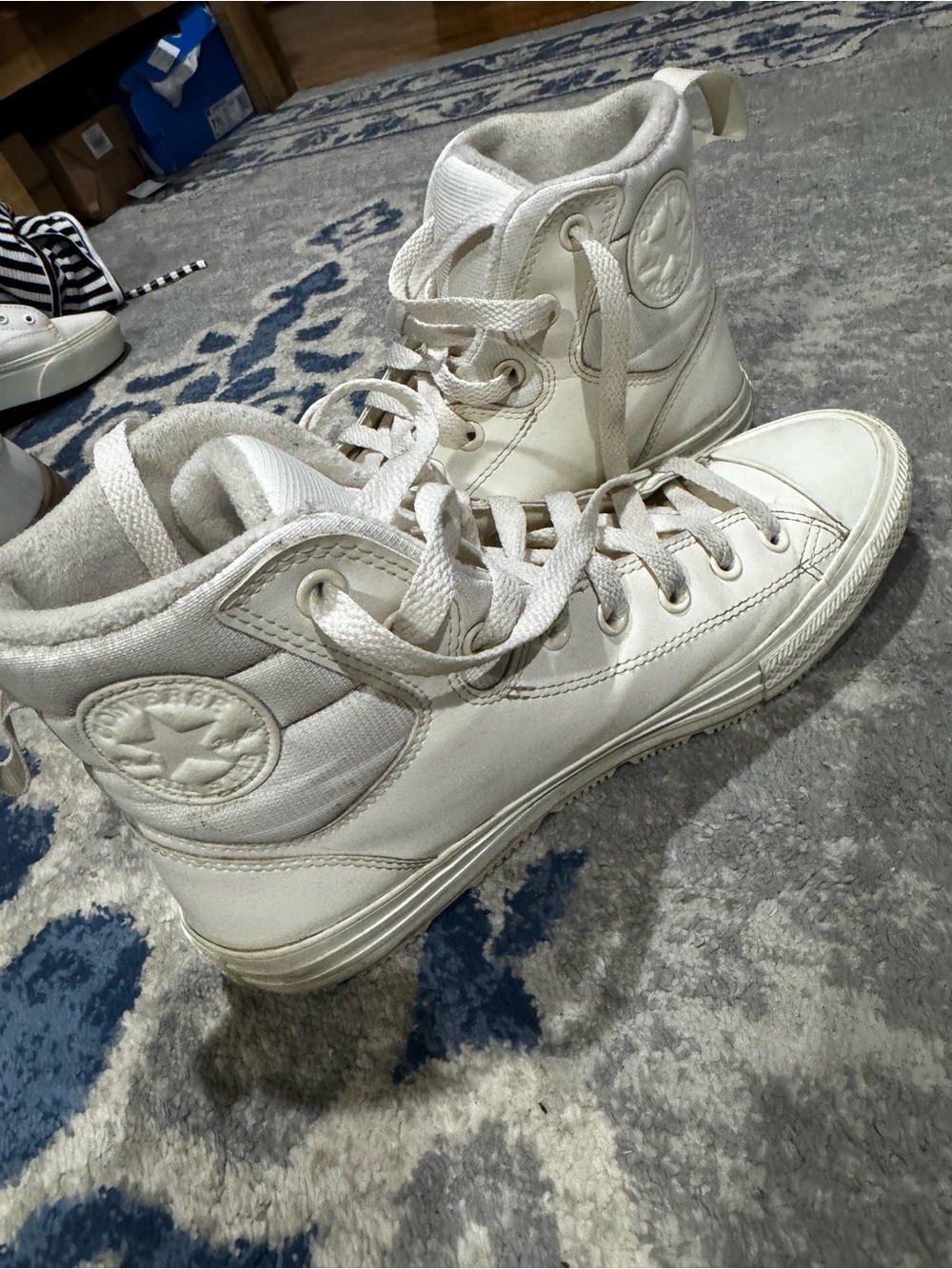 Converse White High-Top Leather/Lace-Up Sneakers